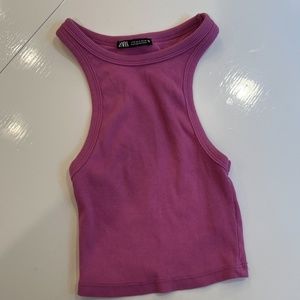 Zara Purple Ribbed Crop Top | Small